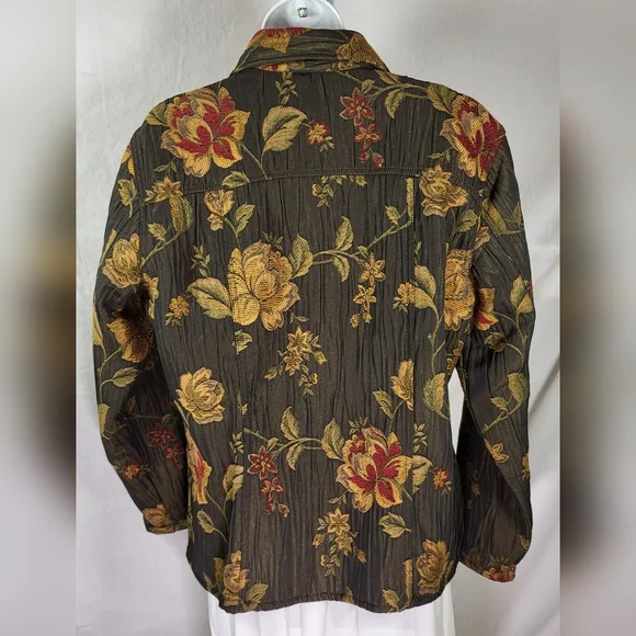 Vintage CHICO'S Olive Green Floral Tapestry Jacket - Size 2 or Size L - Picture 2 of 4
